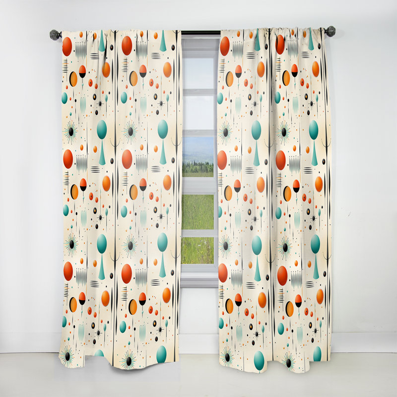 Beige Retro Modern Geometric Matrix - Modern Velvet Curtain - Room Darkening - 1 panel, 52" W x 95" L