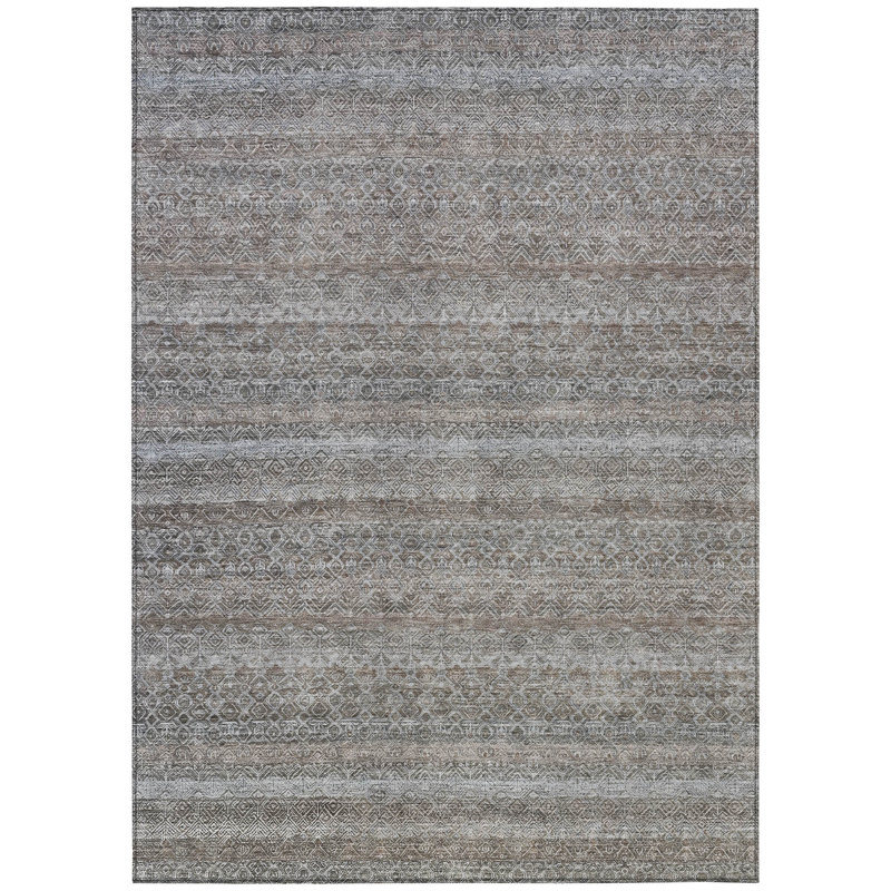 Tapis extérieur lavable rayé brun et beige 10 pi x 14 pi