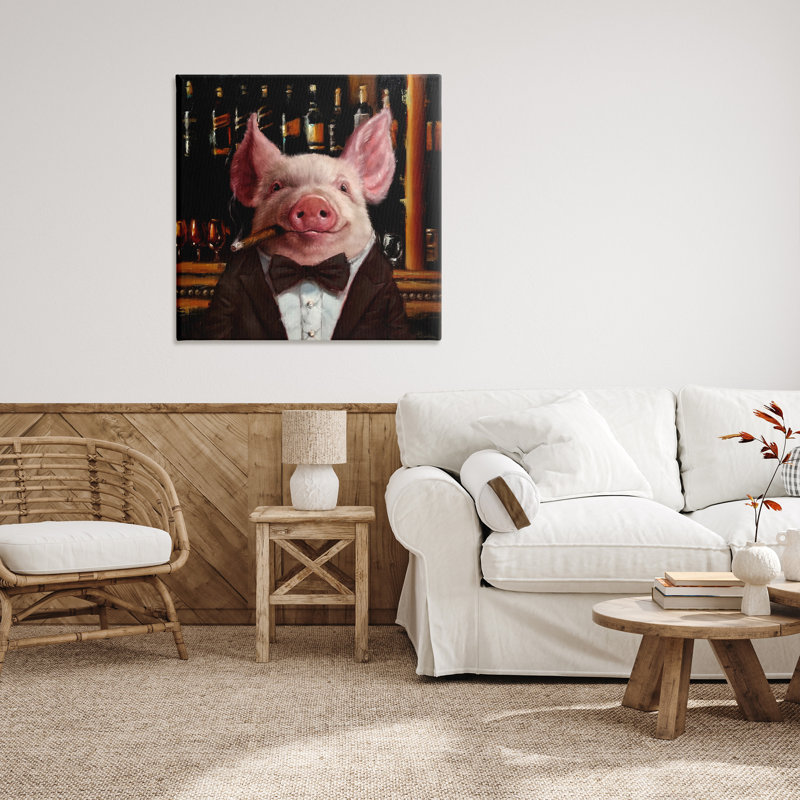 «Classy Pig at Cigar Bar Farm Animal» par Lucia Heffernan - impression d'art graphique, H 36 po x l 36 po