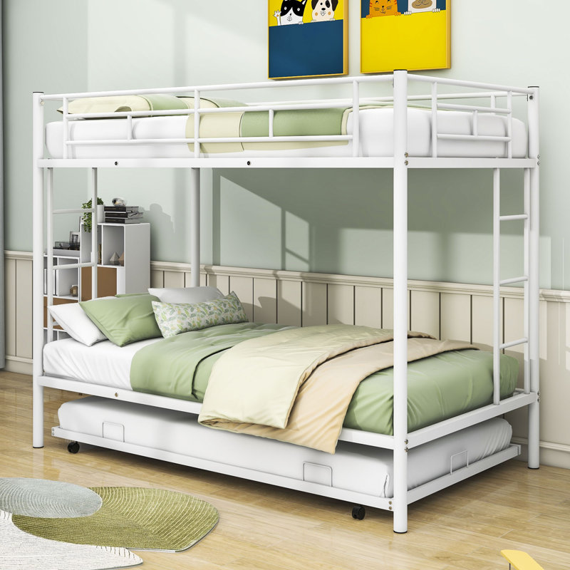 Aavion Kids Twin Over Twin Bunk Bed with Trundle, White
