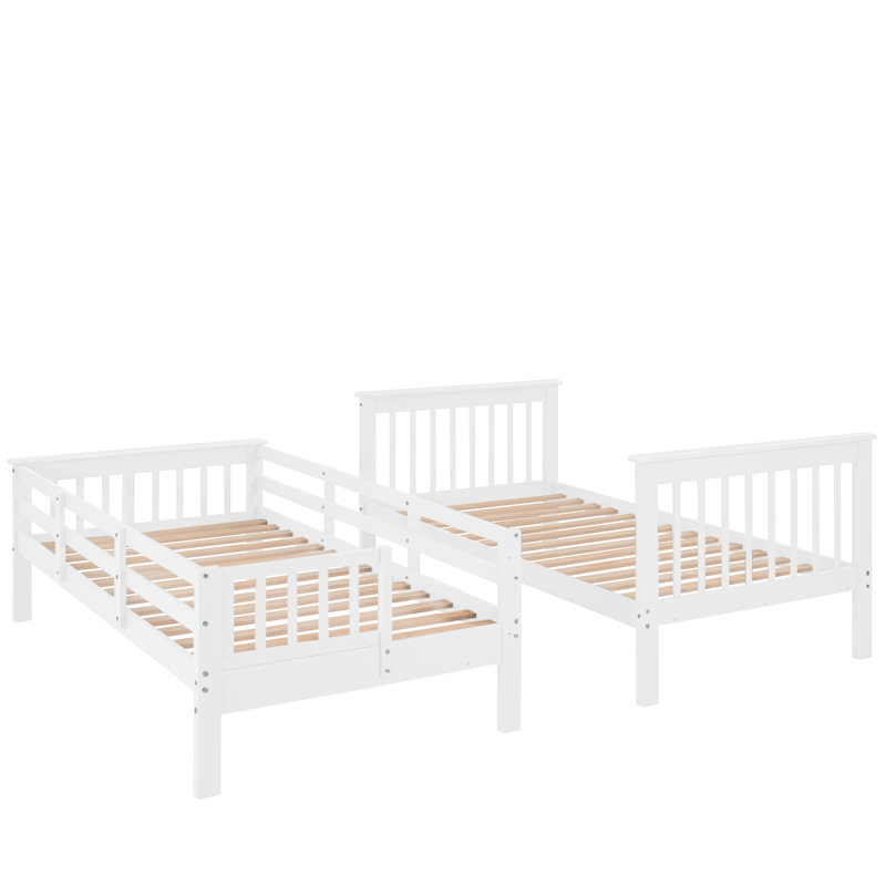 Space-Saving Twin Bunk Bed With Staircase Storage And Guard Rails, White