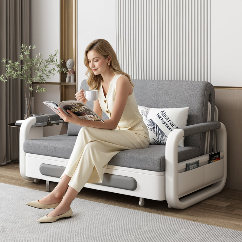 Grey Two-Seater Sofa Bed with Storage, Double Settee for Spare Room and Living Room Fast Dispatch From UK Warehouse – Dispatched Within 2 Days