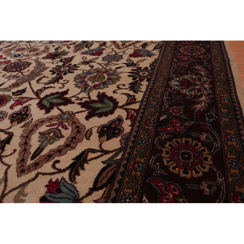 Tapis noué la aqua/noir/beige 6 pi 1 po x 8 pi en laine à la main one-of-kind Arlington
