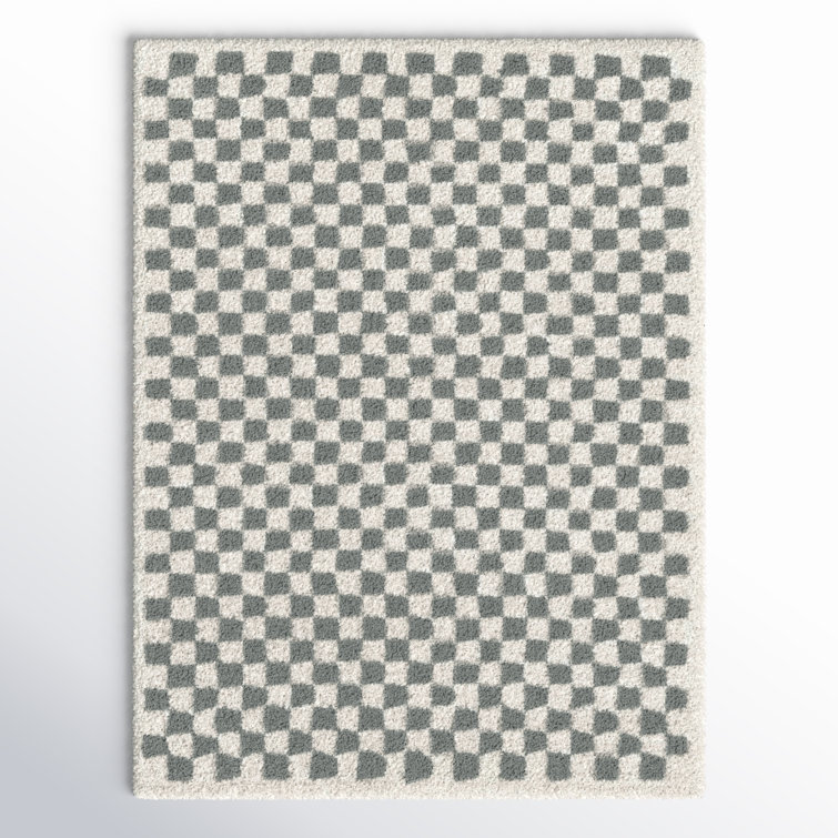 Walker Checkered Sage/Cream Shag Area Rug