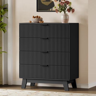 31.5"W Fluted 4-Drawer Dresser, MDF Chest of Drawers with Metal Handle for Bedroom & Living Room