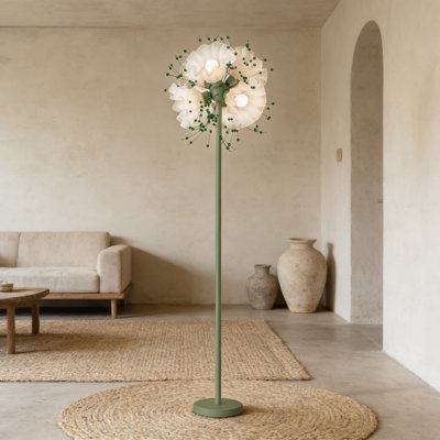Modern Crystal Floor Lamp With Floral Design, 6 LED Bulbs Included, 3 Color Temperatures, Tall Standing Lamp For Living Room, Bedroom, And Office Decor