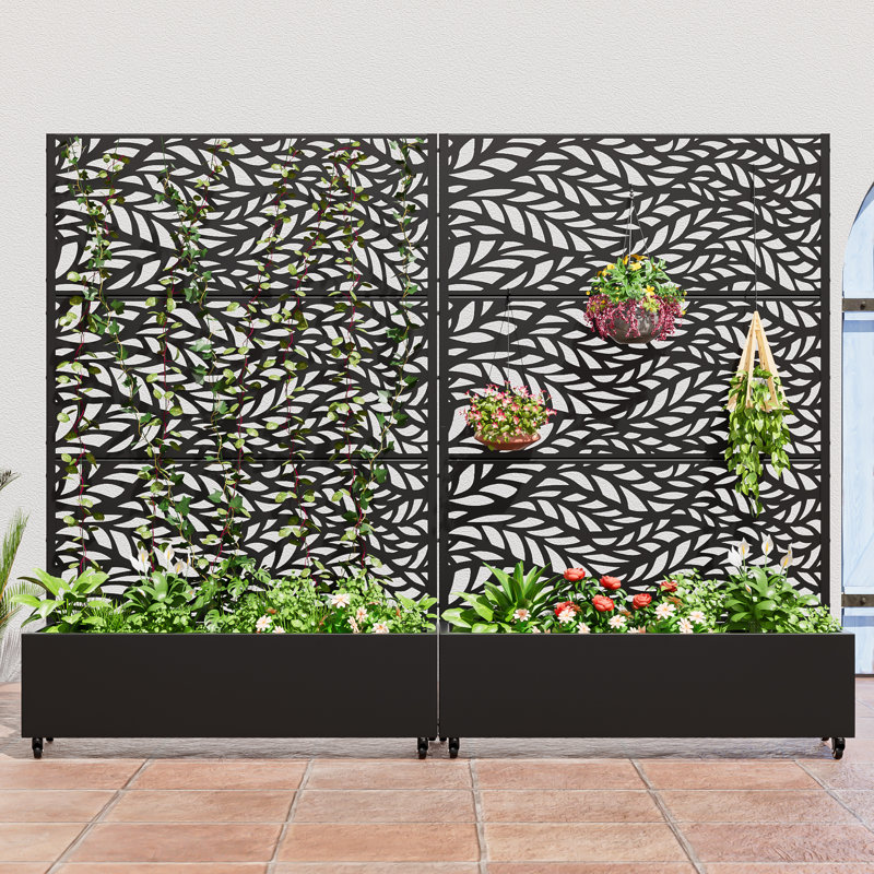 Outdoor Metal Planter Box Raised Garden Beds with Trellis, 73" H x 47" W x 16" D