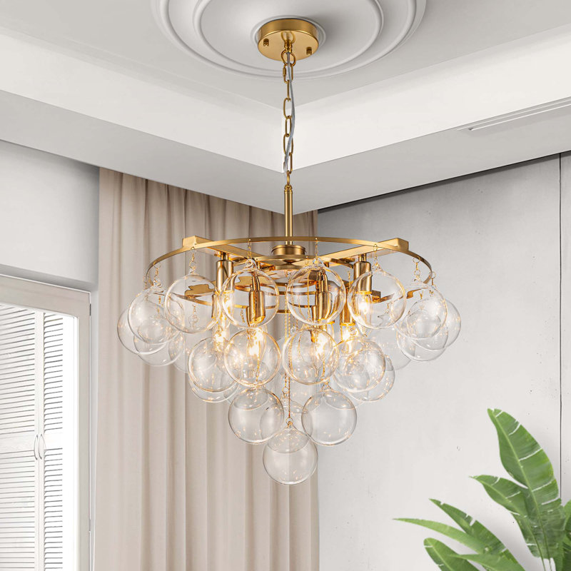 Yader 8 - Light Dimmable Tiered Chandelier With 28 Clear Glass Bubble Ball, Gold