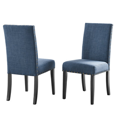 Nailhead Trim Dining Chairs, Of 2 In Blue - Hardwood Construction, Linen Cotton Seat, 18.03"w X 38"h, Dark Finish Fabric Chairs With Trim, Strong Base by Red Barrel Studio