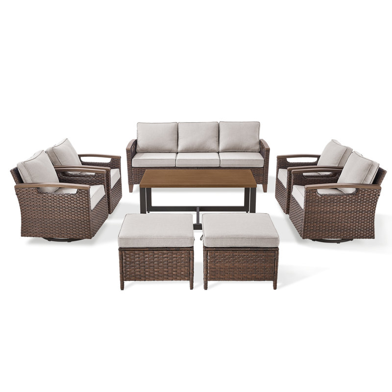 Ensemble de conversation d'extérieur en osier avec chaise pivotante Arundel, Beige