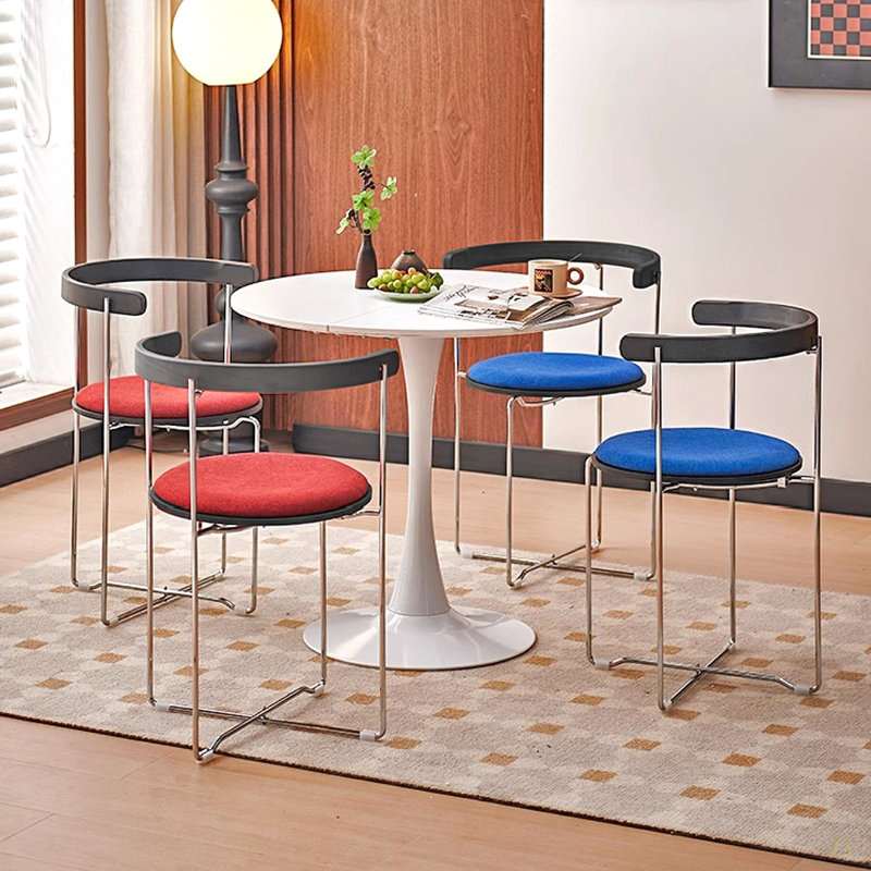 Chaise de salle à manger pliante au design moderne, structure chromée avec dossier en bois, Bleu