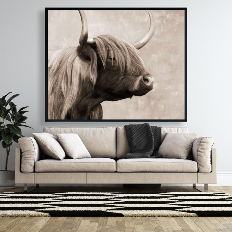 Magnifique bovin Highland sépia - toile encadrée 48 po x 60 po