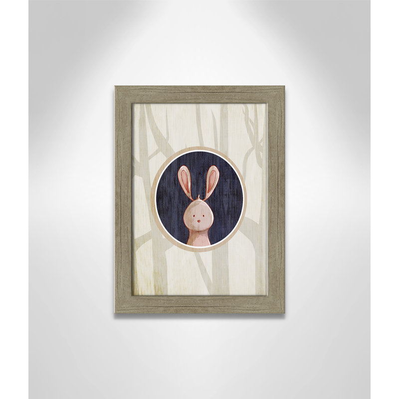 «Juvenile Forest Animals», impression sur papier, H 14 po x l 10 po x P 0,6 po, Encadré plat de bois de grange gris