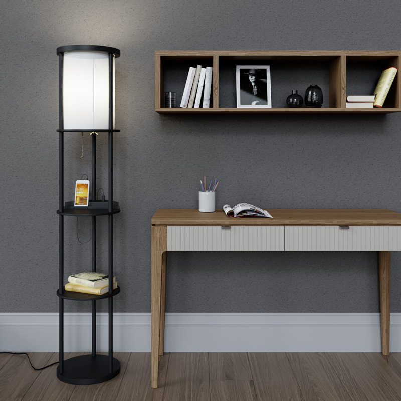 Eni 62.75'' Black Column Floor Lamp with USB and Outlet