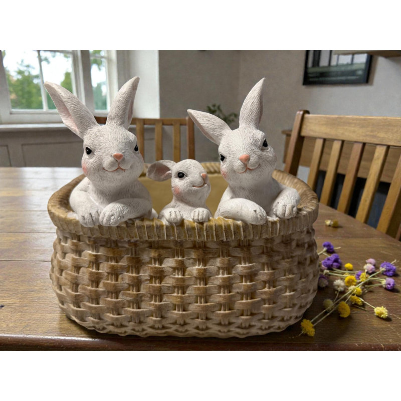 Rectangular Resin Basket w/Easter Bunnies