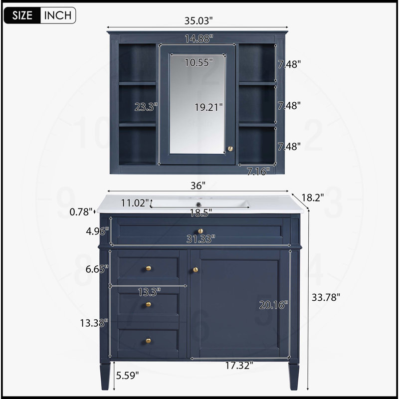 Meuble-lavabo 36 po avec armoire à pharmacie, Bleu