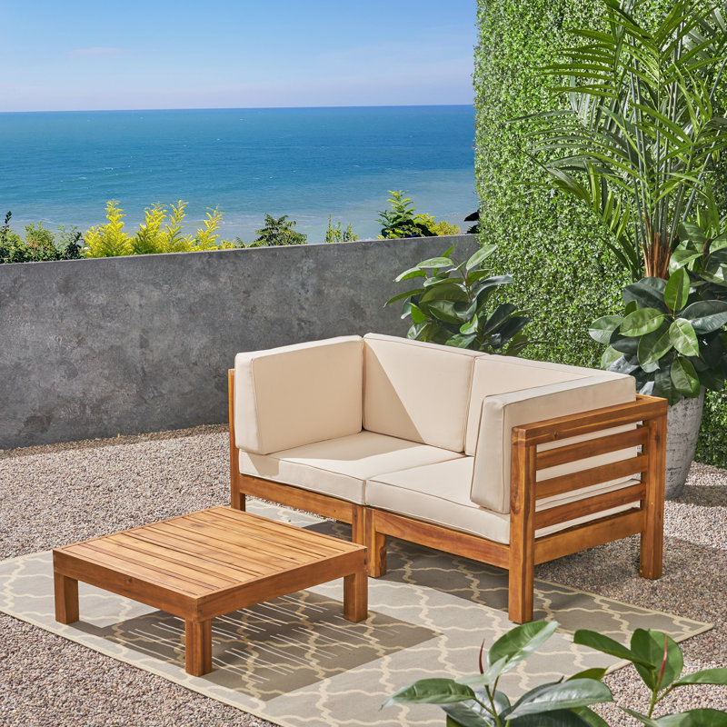 2 - Person Patio Conversation Set with Cushions, Frame: Teak / Cushion: Beige