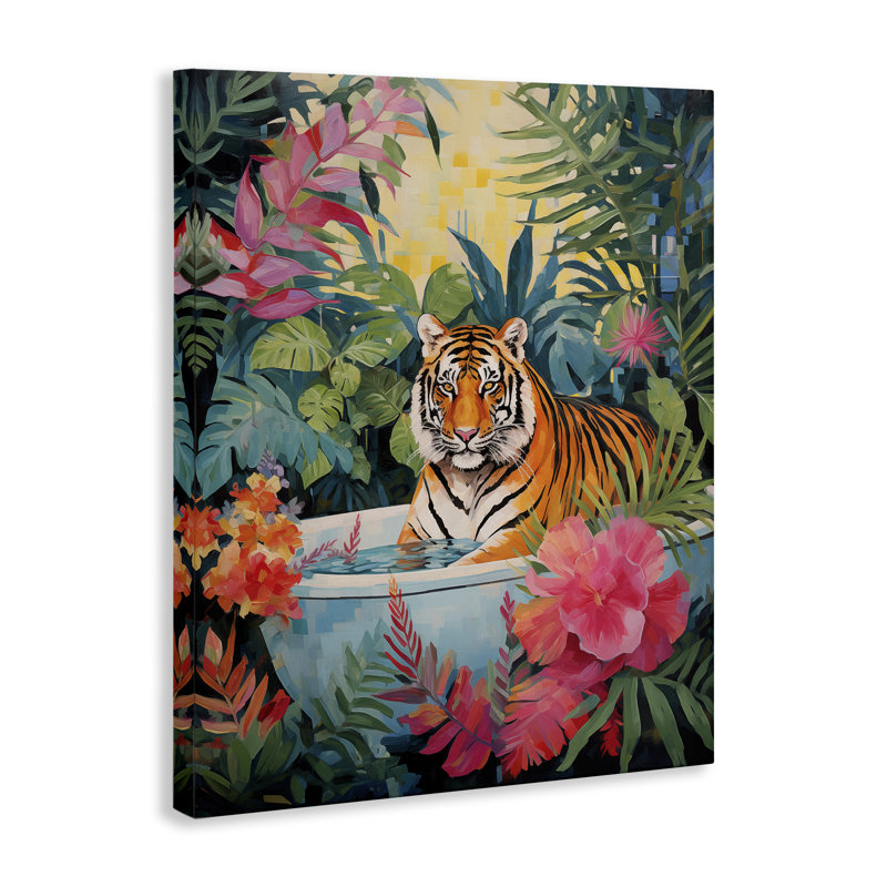 Tigre dans une toile de bain luxueuse, design par Heidi Kuntz, H 30 po x l 24 po