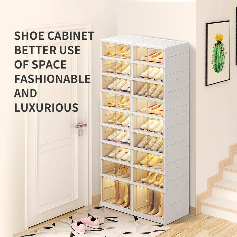 9-Tier 18-36 Pairs Plastic Stackable Shoe Storage Cabinet For Entryway Easy Assembly