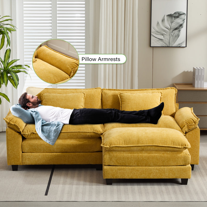 Canapé modulaire avec repose-pieds de 86 po Arale, Chenille jaune