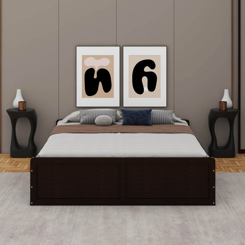 Grand lit plateforme avec tiroirs, Espresso