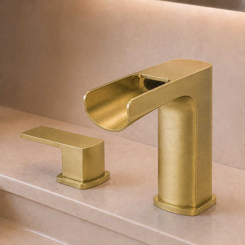 Waterfall 8 In. Widespread Double-Handle Bathroom Faucet, Brushed Gold
