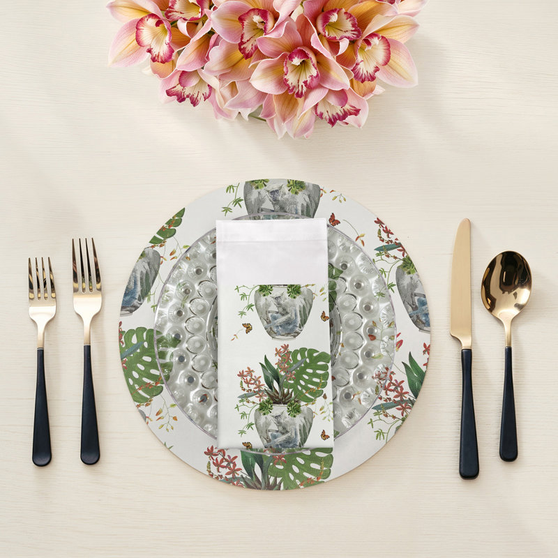 Monkey Jungle Cotton Sateen Dinner Napkins, White