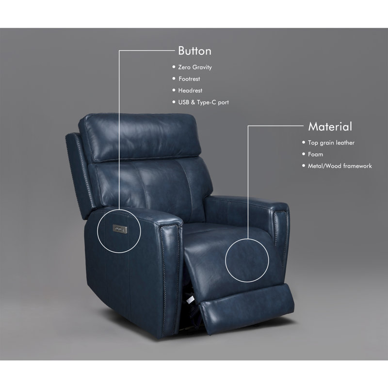 Ruddie Dual-Motor Recliner Sofa 37" Genuine Leather Power Zero Gravity Reclining Couch with USB&USB-C Port