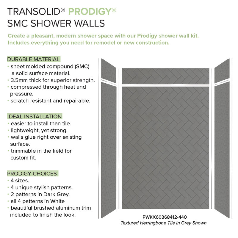 Dark Gray Herringbone Pattern Solid Surface Shower Wall Kit