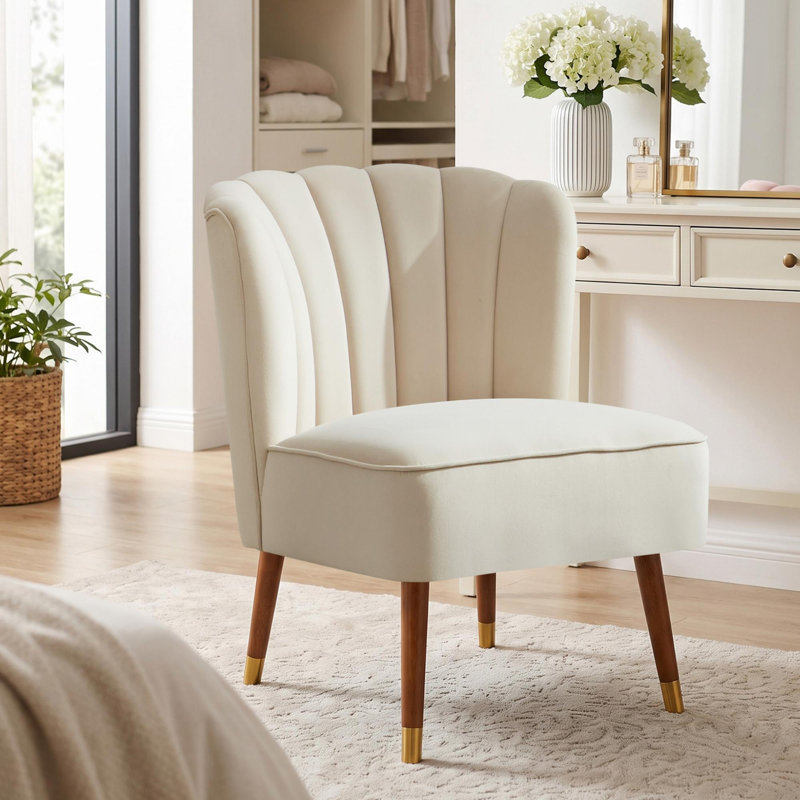 Chaise d'appoint moderne en velours avec dossier fleuri capitonné, Beige