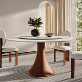 Wildon Turntable Round Sintered Stone Dining Table With Lazy Susan For 6-8 People