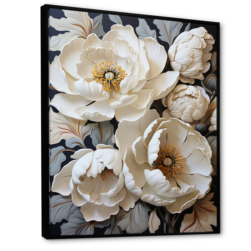 Minimalisme, tulipes blanches symphonie I sur toile, H 32 po x l 24 po x P 1 po, Cadre flottant noir
