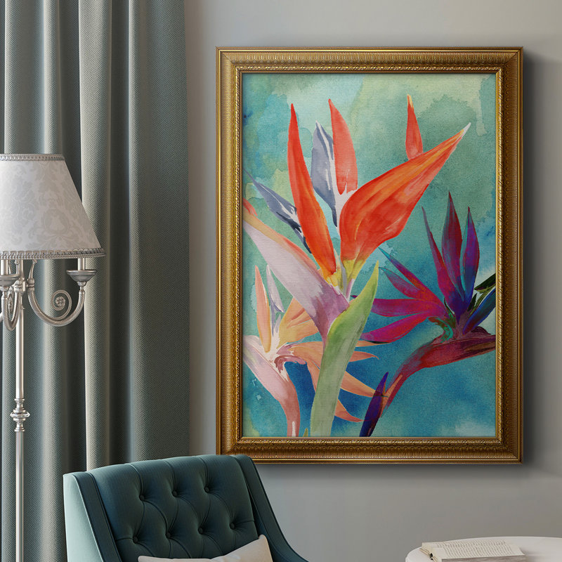 Vivid Birds Of Paradise I, toile encadrée de qualité supérieure - prête à être accrochée, L 16 po x H 20 po