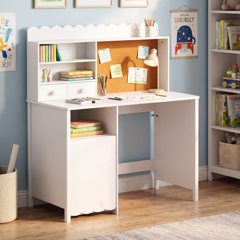 Bureau avec tablette à 2 niveaux et chaise, Blanc