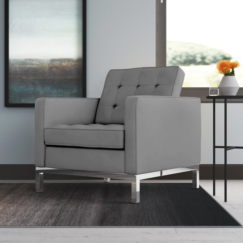 Fauteuil capitonné en cuir végétalien Loft, Similicuir gris
