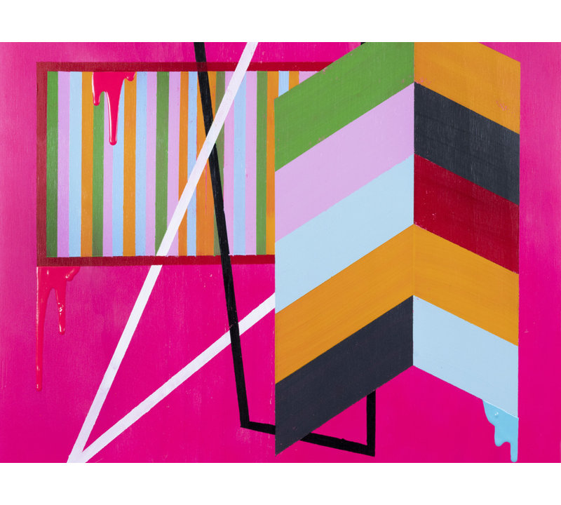 Shape Spills On Pink Print by Jphono 1, 25.25" H x 31.25" W, Black Framed Paper, 19" H x 25" W