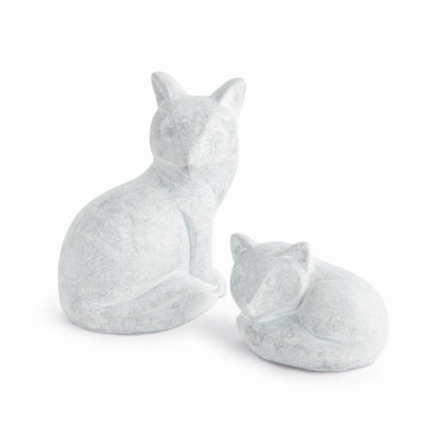 Whitewash Concrete Fox Garden Sculptures