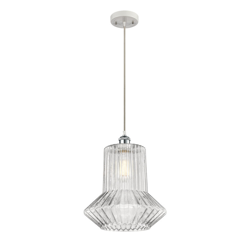 Luminaire suspendu simple géométrique 1 lumière Montrose, Blanc et chrome poli, Incandescent