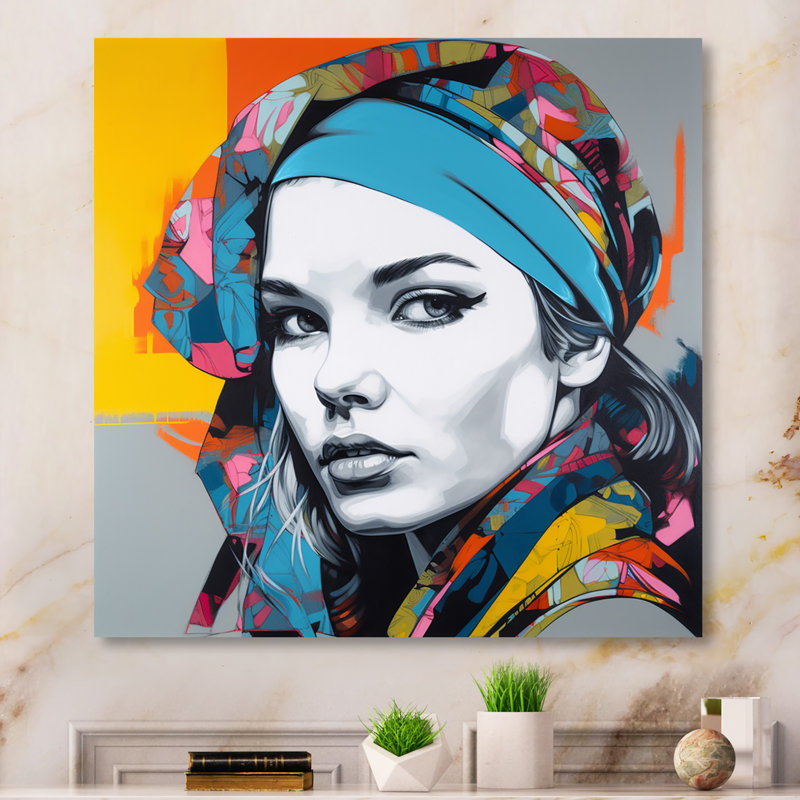 Portrait rétro pop art d'une belle jeune femme I, 36" H x 36" W, Toile tendue