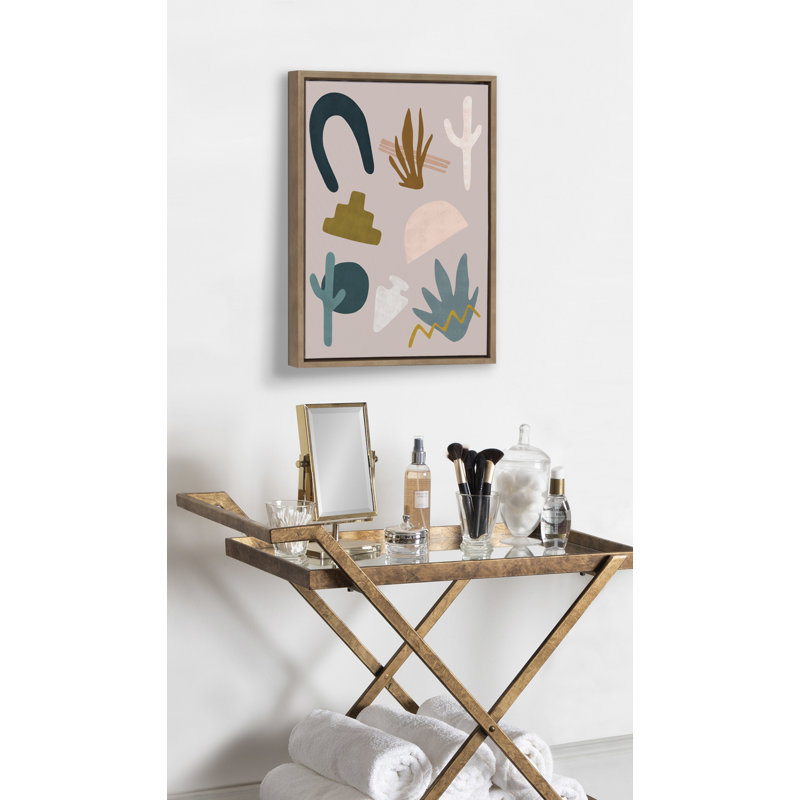 Desert Shapes Abstract Canvas Art with Gold Frame
