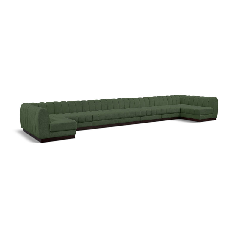 Canapé modulaire rembourré 9 pièces Quinn, Tissu chenille vert