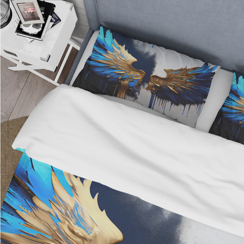 Blue Angel Wings I - Ensemble de housse de couette Fantasy - Microfibre de polyester