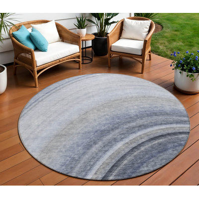Tapis extérieur rond lavable abstrait bleu et bleu marine 8 pi Denim