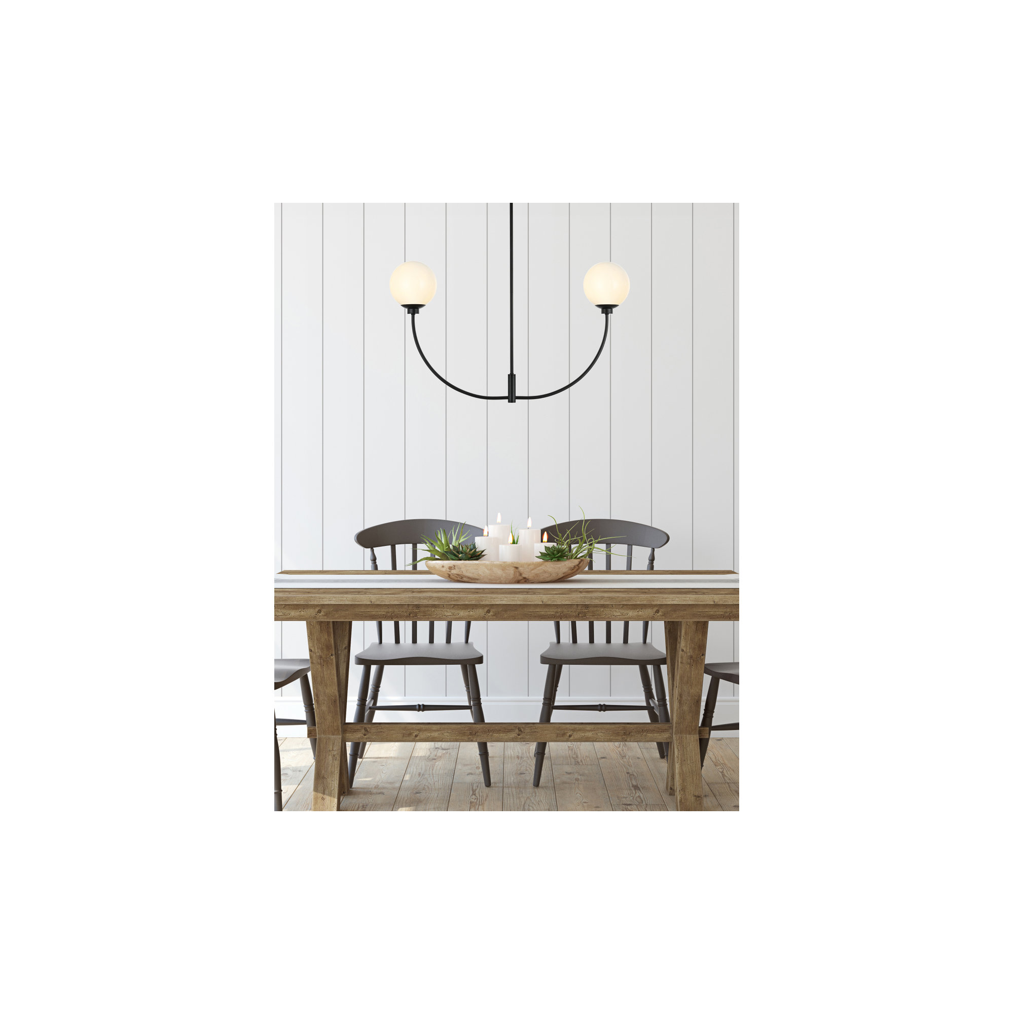 Kyle 2 - Light Metal Chandelier, 21" H x 36" W x 7" D, Black