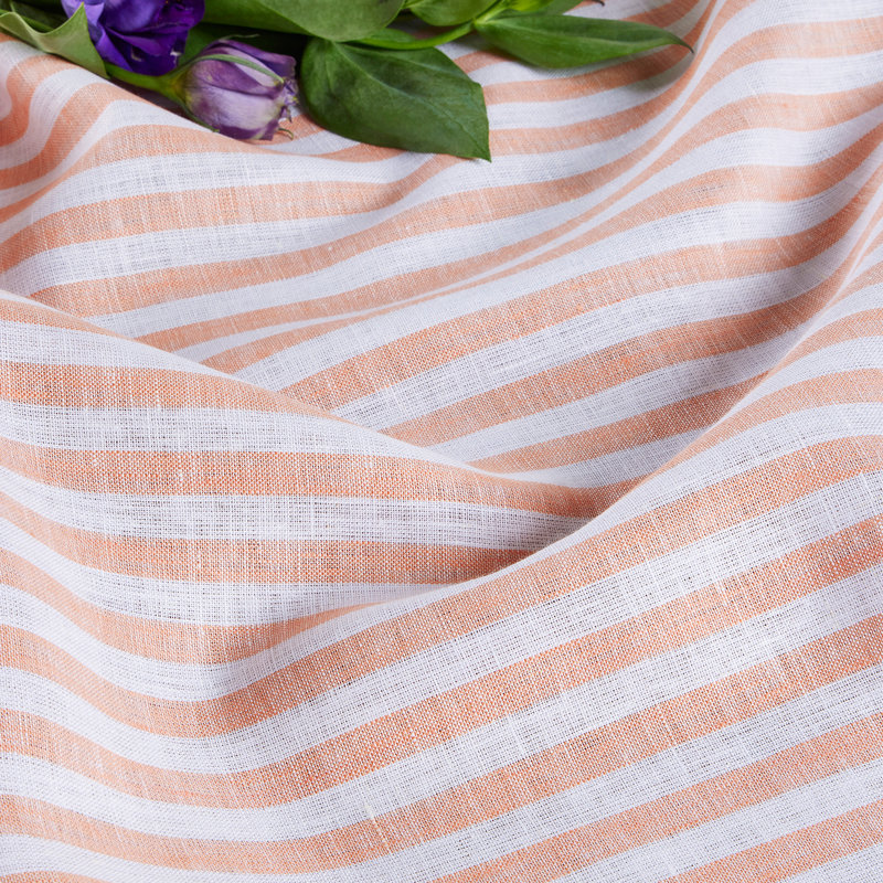 Amalfi Stripe - 100% Pure Linen Round Tablecloth, 70" Round, Coral/White