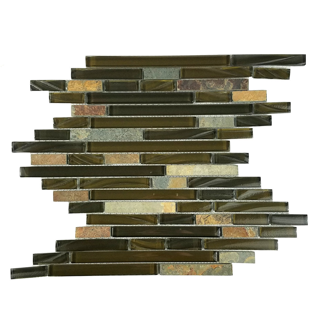 New Era 12 in. x 12 in. Glass & Stone Straight Edge Linear Mosaic Wall & Pool Tile Abolos 