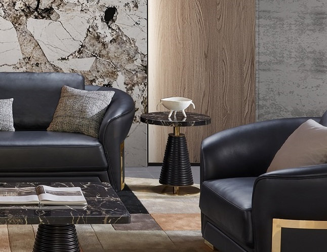 Sofa, Black Genuine Leather