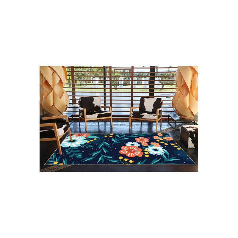 Tapis tissé à motif floral moderne Modern, Sous-tapis carré 3 pi 3 po inclus