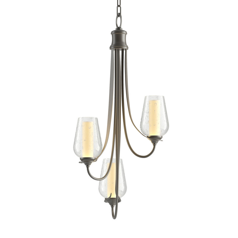 Lustre classique / traditionnel à 3 lumières Flora, Fumée foncée, Opale / Semence