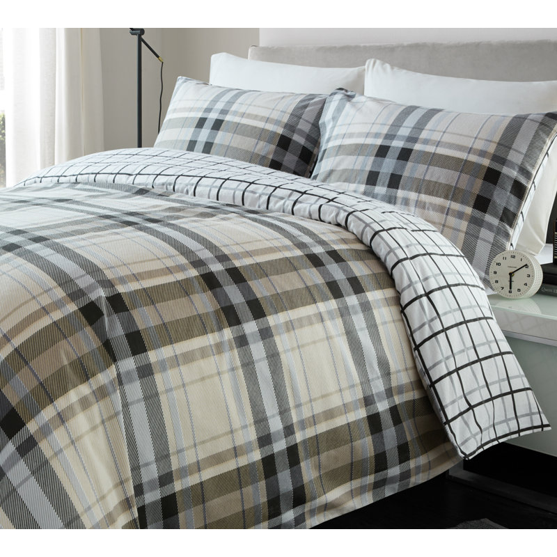 Nella Duvet Cover Set with Pillowcases, Double Duvet Cover + 2 Standard Pillowcases, Grey/Black